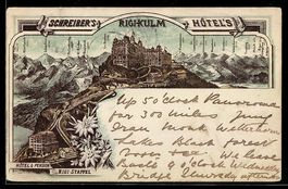 Vorläufer-Lithographie Rigi-Kulm, 1892, Schreiber`s Hotels, 
